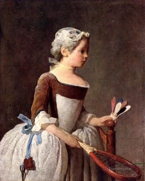 La muchacha con una raqueta de plumas Jean Baptiste Simeon Chardin Pinturas al óleo